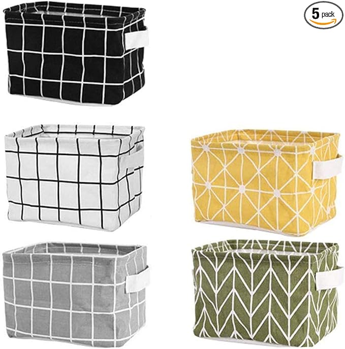 Tamicy Mini Storage Basket（Pack of 5） | Blend Storage Bins for Makeup, Book, Baby Toy,8x6x5.5 inch Home Decor Canvas Organizers Bag 8x6.3x5.1 inch