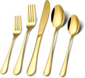 Gold Silverware Flatware Set for 8, 40 Piece Stainless Steel Cutlery Set With Titanium Golden Plated, Tableware Kitchen Utensil Include Spoons, Forks, Knives, Mirror Polished, Dishwasher Safe
