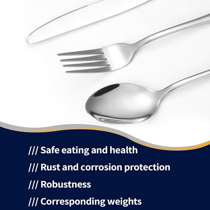 60-Piece Silverware Set with Steak Knives Stainless Steel Flatware Set for 10 Food Grade Tableware Cutlery Set Rust-proof, Mirror Polished, Dishwasher Safe