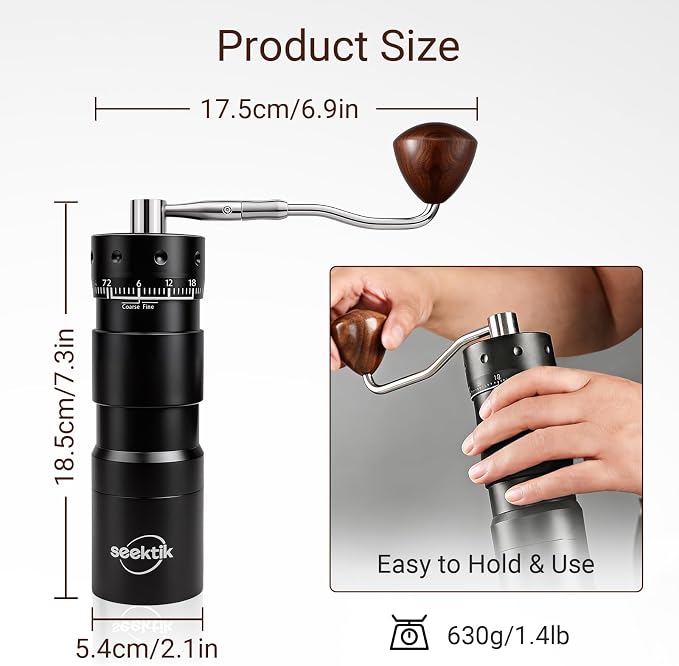 Manual Coffee Grinder Portable Hand Crank Coffee Mill for Home & Travel | Foldable Handle,Stainless Steel Conical Burr,for Espresso French Press Pour Over Drip, External Adjustable Setting,Black
