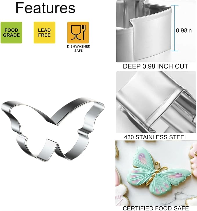 5Pcs Butterfly Flower Cookie Cutters Stainless Steel Holiday Cookie Cutter Shapes for Baking Gift Mother's Day, Father's Day, Valentine's Day, Thanksgiving