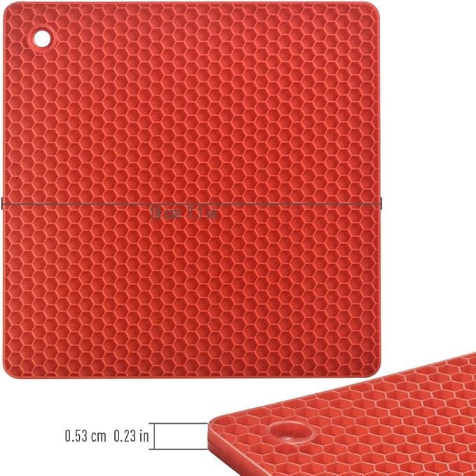 homEdge Silicone Square Trivets Mat, 6 Packs Multipurpose Non Slip Heat Resistant Pot Holder-Red