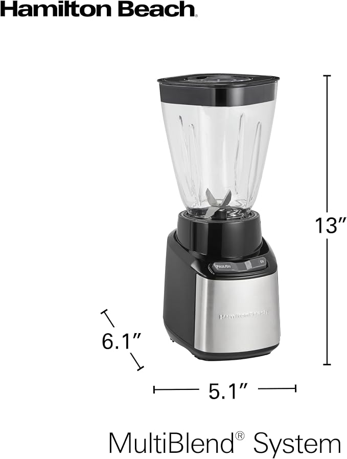 Hamilton Beach MultiBlend Blender for Smoothies with BPA Free 32 oz. Jar | 8oz Grinder for Nuts & Spices | 2 Portable Personal Blender Travel Cups | 650 Watts | Black and Stainless | 52400