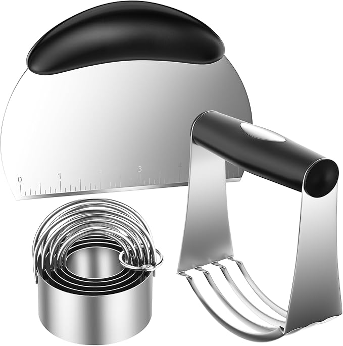 Pastry Cutter Biscuit Cutter Dough Cutters, Pastry Cutter Tool | Stainless Steel Pastry Blender Baking Dough Tools, Round Biscuit Cutters, Sturdy & Long-Lasting, Gift Package (3 Pcs/Set)