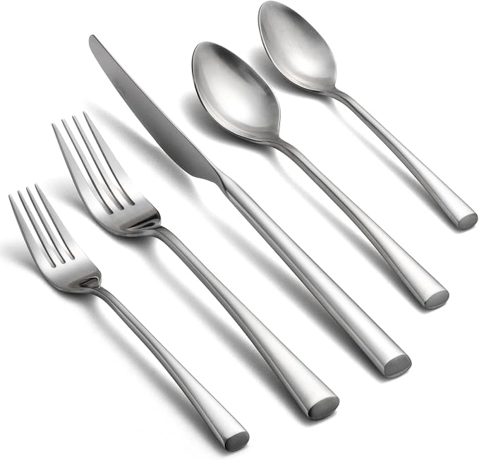 Alata Bailey 40-Piece Forged Stainless Steel Flatware Set Cutlery Set, Service for 8, Matte Satin Finish, Dishwasher Safe