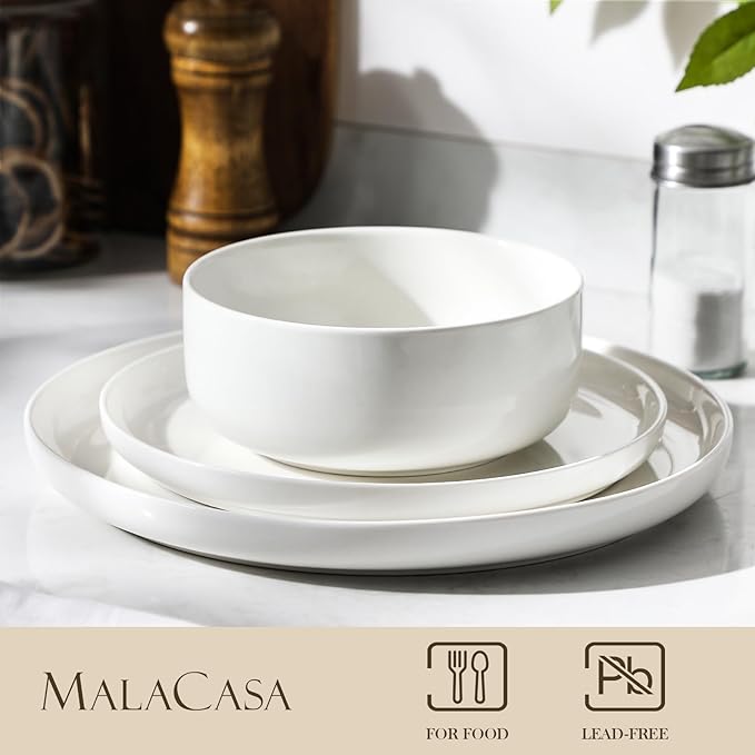 MALACASA 24 OZ Ceramic Bowls Set of 4, White Bowls for Soup Oatmeal | Breakfast Bowls for Kitchen Daily Use, Yogurt, Cereal, Soup, Dessert, Dishwasher Microwave Oven Safe, Series LUNA