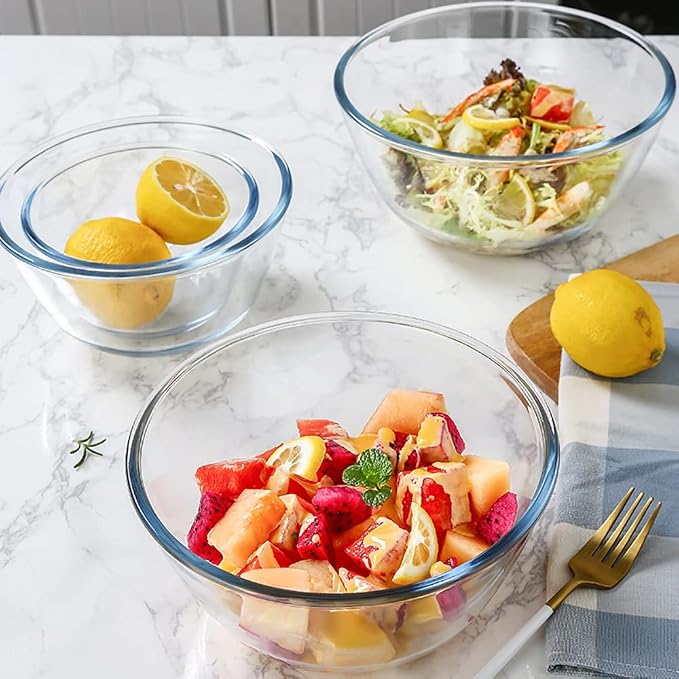 Lawei Set of 9 Glass Mixing Bowls - Glass Nesting Bowls Prep Bowl Clear Salad Bowls for Kitchen Prep Salad, Cereal, Ice Cream, Pasta, Fruits