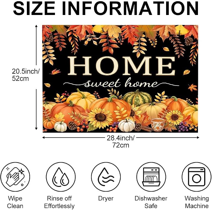 Fall Pumpkin Stove Top Cover for Electric Stove, 28x20 In Mat | Heat-resistant non-slip mat holds hot cookware; glass cooktop protector, dish drying; thanksgiving farmhouse kitchen decor