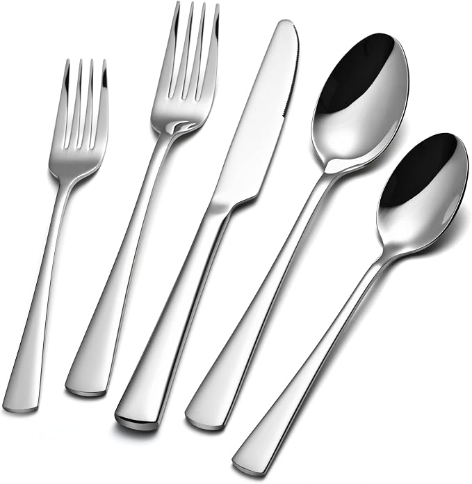 Silverware Set for 8, 40-Piece Forged 18/10 Stainless Steel Flatware Set, Mirror Finish Cutlery Set Dishwasher Safe for Home, Restaurant, Wedding, Party | KINGSTONE Forged Cutlery Set, Mirror Polished Knives Fork and Spoon Utensils, Dishwaher Safe for ...