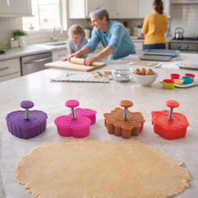 Mrs. Anderson's Baking Pie Crust Cookie Cutters, Set of 4, Spring-Action Embossing Cutters For Pie Crusts, Cookies, And Pastry Dough