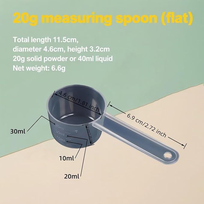 20g/40ml Measuring-Spoons Scoop for Creatine,Powders,Cooking,Recipes,Lab,Food Grade PP Material,BPA-free,Meets FDA Standards,2-Packs(With milliliter scale marking) Transparent