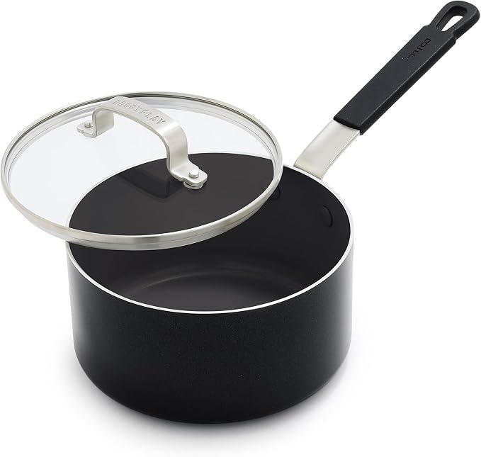 GreenPan x Bobby Flay 2.5QT Ceramic Nonstick Saucepan with Glass Lid, Black | PFAS-Free Diamond Ceramic Nonstick Chef Pan, Silicone Handle, Induction & All Stovetop Compatible, Dishwasher and Oven Safe