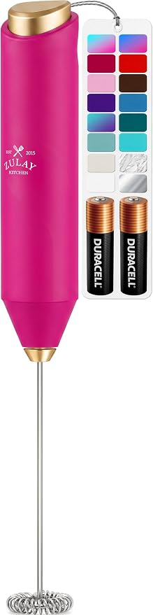 Zulay Kitchen Powerful Milk Frother AA Batteries Included – Ultra Fast Handheld Drink Mixer with Stainless Steel Whisk Stirrer for Coffee, Protein, Matcha & More, Frother Wand Electric Frothmate