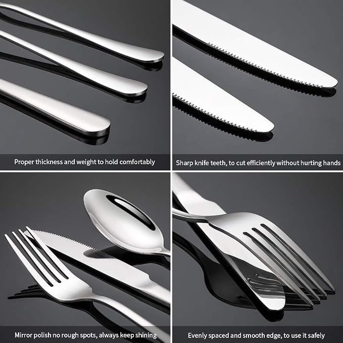 Silverware Set for 4, Flatware Utensil Cutlery Set 20 Piece | Premium Stainless Steel Tableware Set, Include Knife Fork Spoon, Mirror Polished, Dishwasher Safe, for Any Dinner or Weddings