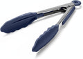 Doosu Kitchen Tongs with Silicone Tips for Cooking Serving (7in, Navy Blue) | 600°F Heat Resistant Food Tong, Heavy Duty Stainless Steel Locking Tong for BBQ, Grilling Steak, Salad, Toast, Pasta