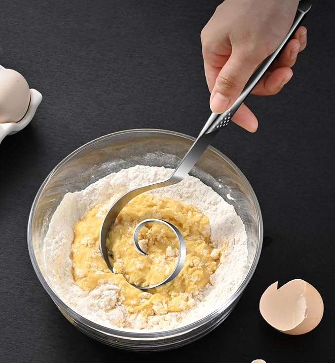 Seamless Danish Dough Whisk -10" Stainless Steel Dutch Bread Dough Whisk Tool for Sourdough Bread Baking, Whisking, Pizza, Pastry, Cake Batter, Biscuits,Dishwasher Safe