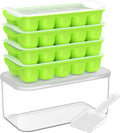 DOQAUS Ice Cube Tray with Lid and Bin, 4 Pack Ice Bucket Kits for RV | Stackable Silicone Ice Trays for Freezer, Easy Pop Out, BPA Free for Cocktail, Coffee, Soup, Food, Kitchen