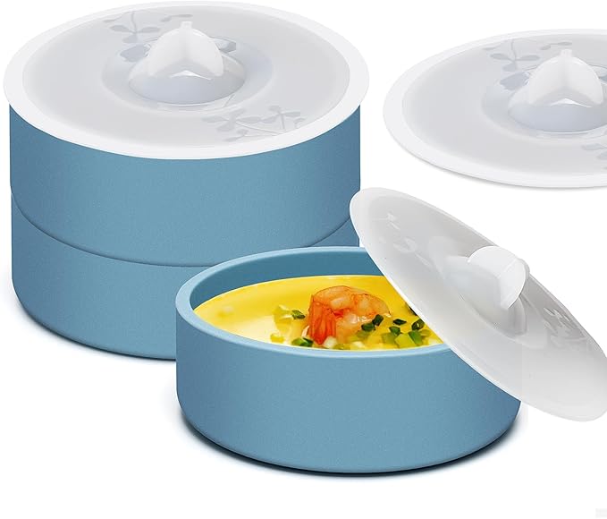 Egg Poacher Set of 3, Silicone Egg Poaching Cups with Lids for Microwave Egg Cooking, Toaster Oven Air Fryer Egg Mold Nonstick Poached Egg Maker