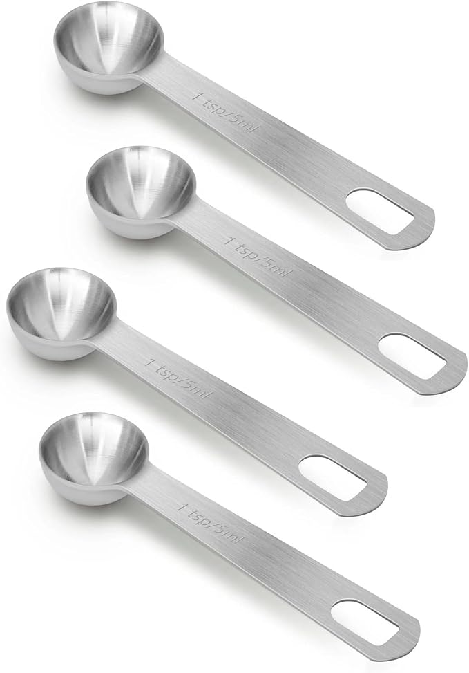 4 PCS 1 Teaspoon(5 mL | 5 cc | 1 Tsp | 1/3 Tablespoon) Stainless Steel Single Measuring Spoon, Easy to Use and Easy to Wash Metal Measuring Spoons Kitchen Gadgets for Cooking & Baking