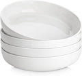 MALACASA 48 Oz Pasta Bowls Set of 4, Ceramic Salad Bowls, White | Microwave, Oven (482F), and Dishwasher Safe, For Pasta, Salad, Cereal, and Soup, 9 Inch Wide Shallow Design, Stackable, LUNA