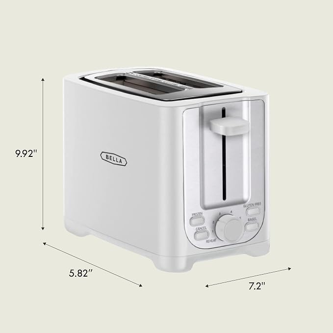bella 2 Slice Toaster, Extra Wide Slots & Removable Crumb Tray, White