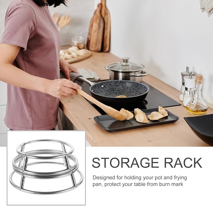 2Pack Round Stainless Steel Pot Holders Heat Resistant Wok Stand and Steam Rack for Gas Stove Kitchen Organizer Space-Saving Cookware Holder