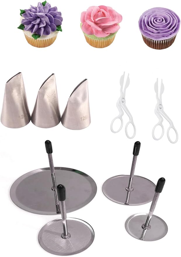 124K 125K 126K Rose Piping Tips with Nails for Flowers & Cake Decorating