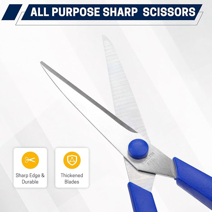 BURVAGY 32 Pack 8" Scissors All Purpose, Heavy Duty Scissors for Office | Scissors Bulk Multipurpose Comfort-Grip Sharp Adult Office Scissors Set Sewing Fabric Stainless Steel Blades, Right/Left Hand