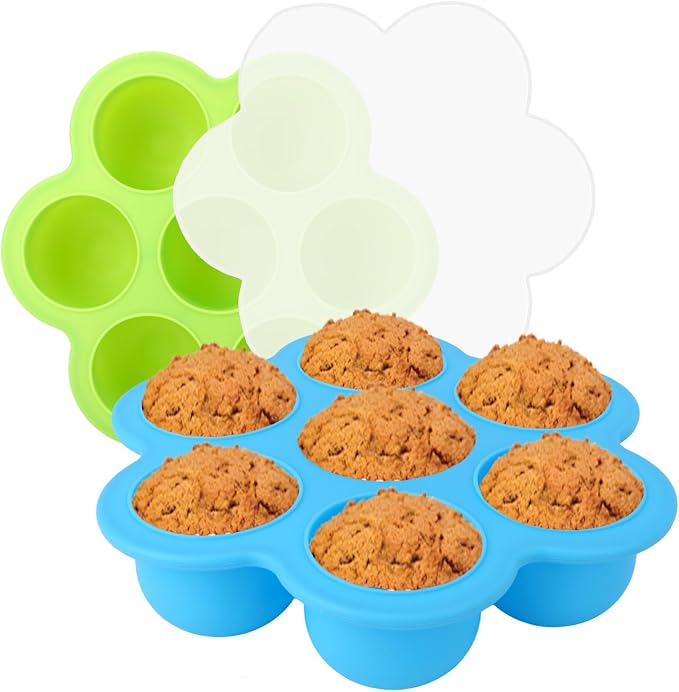 2 Pack Silicone Egg Bite Molds, Reusable Egg Bites Silicone Mold with Lid Fit Instant Pot 5,6,8 qt Pressure Cooker & Air Fryer, Alternative to Sous Vide Bite Maker for Cooking Food Freezer Storage