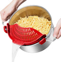 AUOON Pot Strainer Clip on Silicone, Large 10.45 x 4.33 in, Red | Fits Pots Pans Bowls, Dishwasher Safe, for Pasta Noodles Vegetable Fruits, Space-saving Kitchen Gadget