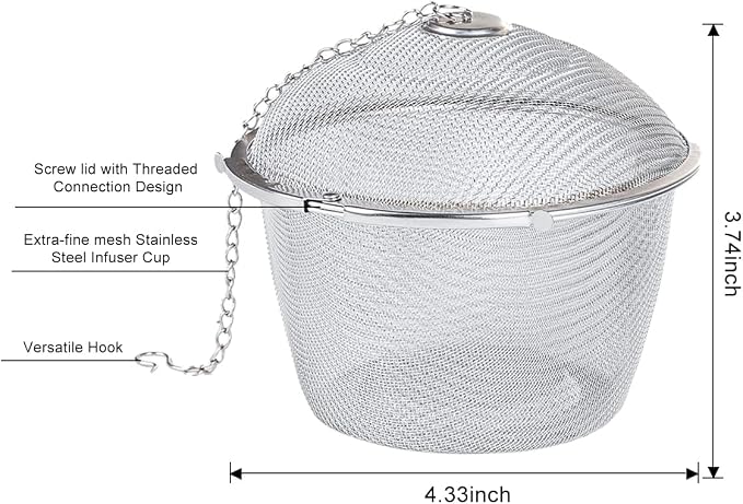 Extra Large Stainless Steel Twist Lock Mesh Tea Ball Tea Strainer Filter Spice Infuser 11cm/4.3 inch | Spice Infuser 11cm/4.3 inch