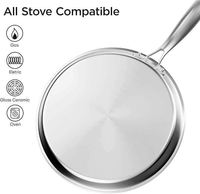 COOKER KING 9.5-inch Non-Stick Griddle, Crepe Pan for Pancakes, Tortillas | Non-Toxic Coating Comal, Dishwasher & Oven Safe, Induction Ready, Stay-Cool Handle, 3-Ply Clad Stainless Steel for Fast Heat
