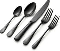 SIAKA 10-Piece Black Silverware Set, Stainless Steel Flatware Set Service for 2, Food Grade Cutlery Utensil Set for Home Restaurant, Include Knife Forks Spoons Set, Mirror Polished Dishwasher Safe