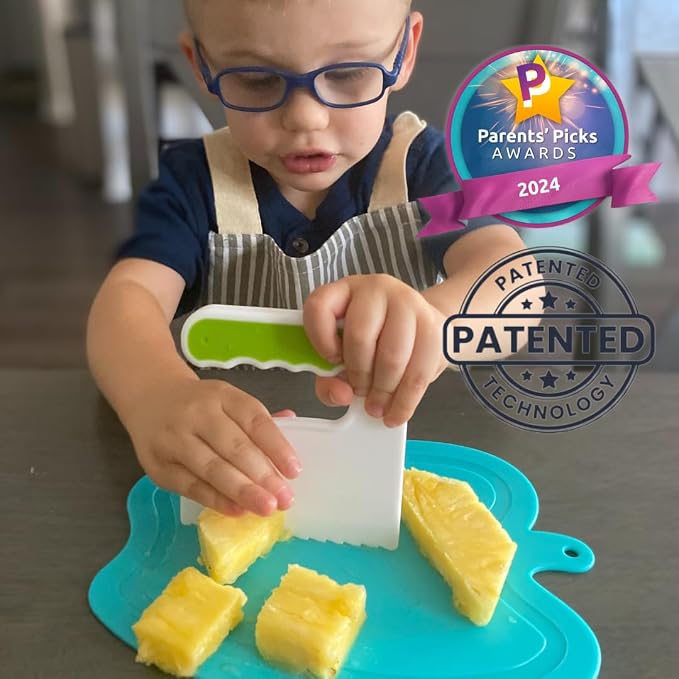 Toddler Chopper Knife Set for Real Cooking | Safe | Ages 2-6 | Patented Toddler Chopper | Montessori Kitchen Tool | Baby Food Prep | BPA Free Dishwasher Safe | Birthday Gift