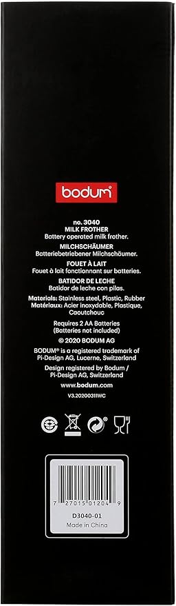 Bodum Schiuma Battery Operated Milk Frother for Coffee, Lattes, Hot Chocolate, Mocha, Cappuccino, Black