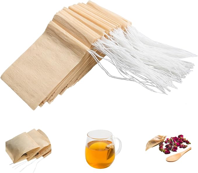 Eketirry 400pcs Disposable Tea Bags for Loose Tea, Empty Tea Bag with Wood Pulp Material, Unbleached Tea Filter Bag with Drawstring (Initial,3.15 x3.94 inch)