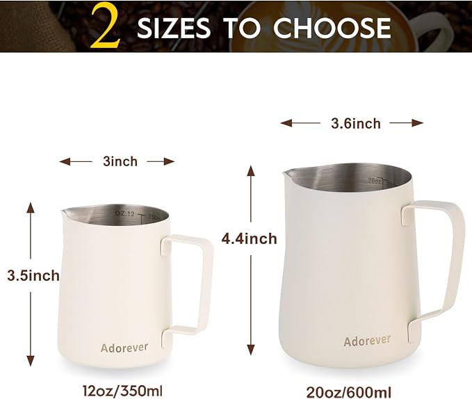 Milk Frothing Pitcher, 600ml/20oz Steaming Pitchers Stainless Steel Milk Coffee Cappuccino Latte Art Barista Steam Pitchers Milk Jug Cup with Decorating Art Pen, Matte White