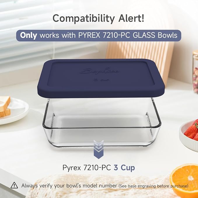 SOPHICO 3 Cup Rectangle Silicone Replacement Lids for Pyrex 7210-PC Glass | Food Grade Silicone, Leakproof、Airtight Lids, Dishwasher Microwave Safe