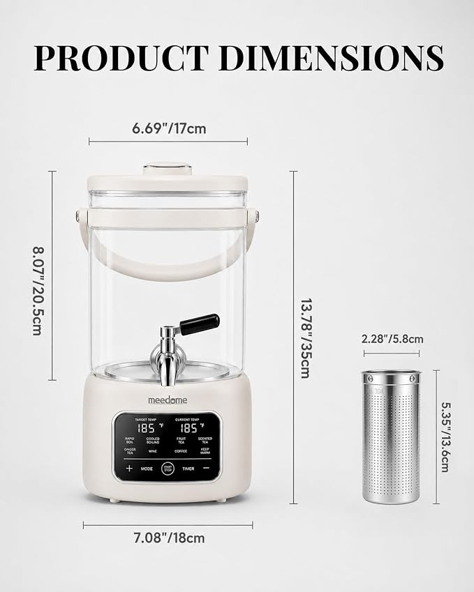 3L Electric Kettle & Beverage Dispenser with Infuser, Spigot - All-in-One Health Pot for Iced Tea/Coffee, Temperature Control, Glass Pitcher - Home & Office Use