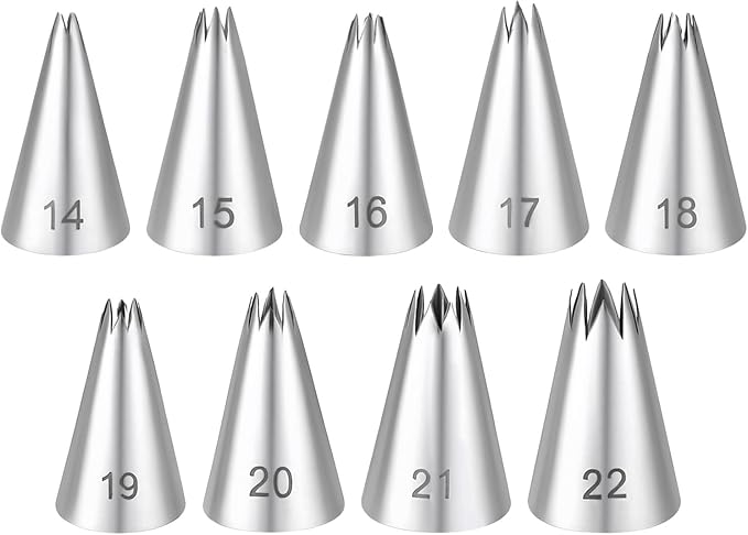 Stainless Steel Star Piping Tips Set, 9 Piece French Star Tube Frosting Nozzle Kit Open Stars Piping Tips Set Pastry Decorating Tip For Cupcakes Cookies Cakes (Small Size)
