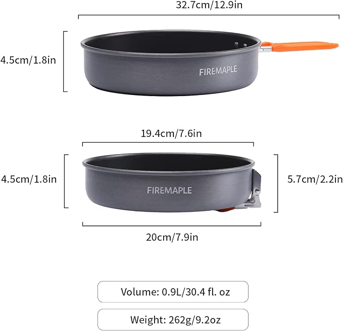 Fire-Maple 7.6 Inch Camping Frying Pan Portable Nonstick Camping Skillet | Hard Anodized Aluminum with Nonstick Coating, Even Heating Thicker Base, Heat-resistant & Self-locking Handle, 9.2oz