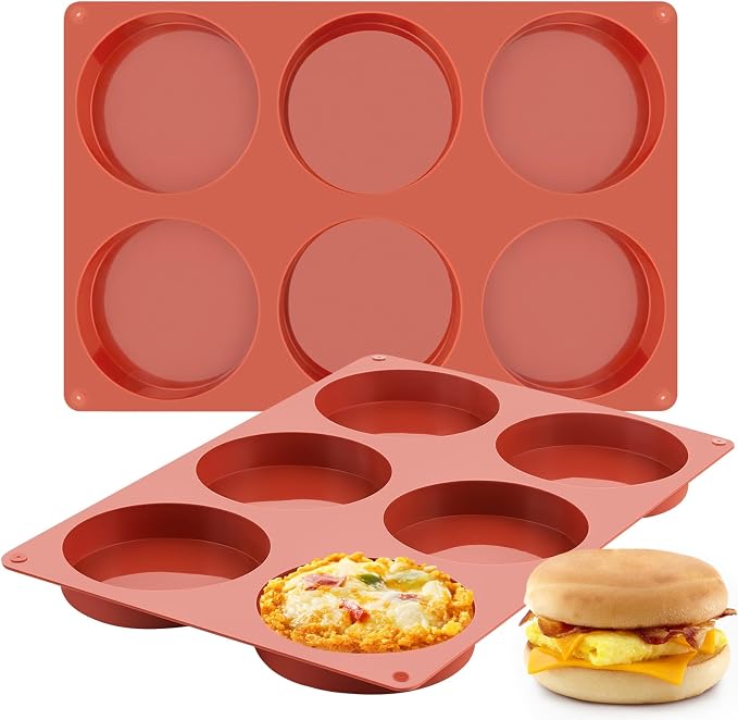 JOERSH Silicone Egg Mold for Breakfast Sandwiches, 4 Inch, 2 Pack | Round Muffin Top/Egg Pan, Oven Baking Silicone Molds, Non Stick, For Hamburger Bun, English Muffin, Pancake, Eggs Patty Bites