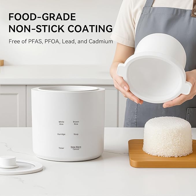 Mini Rice Cooker 2 Cup Uncooked, Small Electric Cooker, with 4 Cooking Functions, 24 Hour Preset and Heat Preservation, Anti Scald Carry Handle | Portable Rice Maker with 4 Cooking Functions, Nonstick Ceramic Coating, 24 Hour Preset, Auto Keep Warm for...