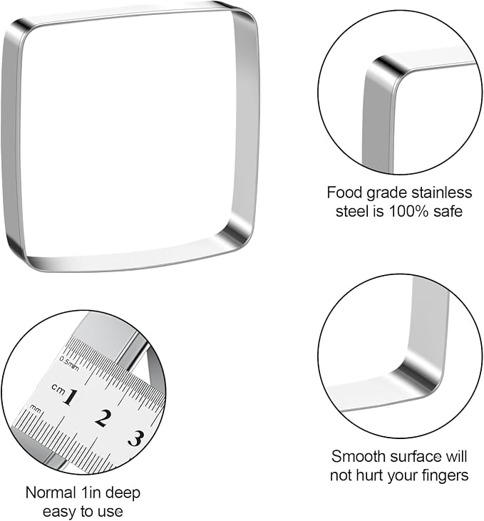Square Round Corner Cookie Cutter Sandwich Cutters for Lunchbox Fruit Cutters Vegetable Cutters for Baking DIY X‘mas Birthday Party Decor, Pack of 5