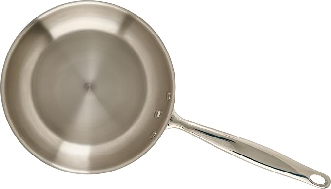 Winco 8" Silver Tri-Ply Stainless Steel Fry Pan | Induction compatible, Heavy-duty, Great for Sauteing, Searing and Frying