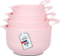 BoxedHome 4 Pack Nesting Mixing Bowl with Pour Spout and Handle, BPA free Microwave & Dishwasher Safe(Pink, 4 Pack with Handle)