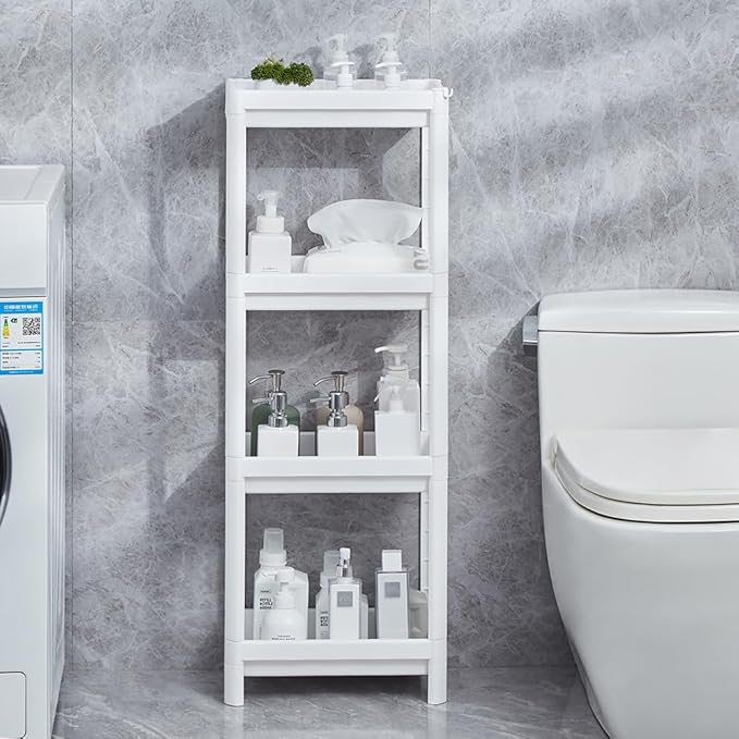 HIEEY 4 Tier Bathroom Shelf,Bathroom Rack, Shelves Organizer, for Laundry Pantry Kitchen Narrow Places