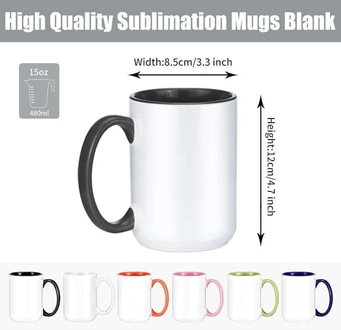TANGLONG 12PCS 15oz Sublimation coffee Mugs - 6 Assorted Colors-with Box | Heat Sensitive Coffee Mugs for homemade gifts,Home ,Kitchen,office,casual dringking water,juice,milk,latte