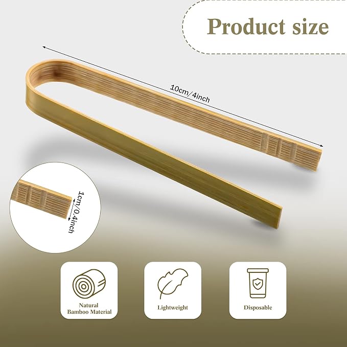 150 Pieces Mini Bamboo Disposable Tongs 4 Inch Bamboo Toast Tong Wooden Cooking Utensils Natural Green for Catering Buffet Home Use Tea Supplies