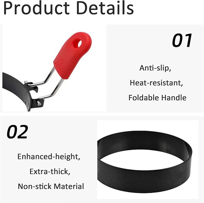 2 Pcs 6'' & 2 Pcs 3.5" Nonstick Stainless Steel Egg Rings with 1 Oil Brush & 1 Egg Separator, Round Crumpet Ring Mold for Muffins, Pancakes, Sandwiches Cooking